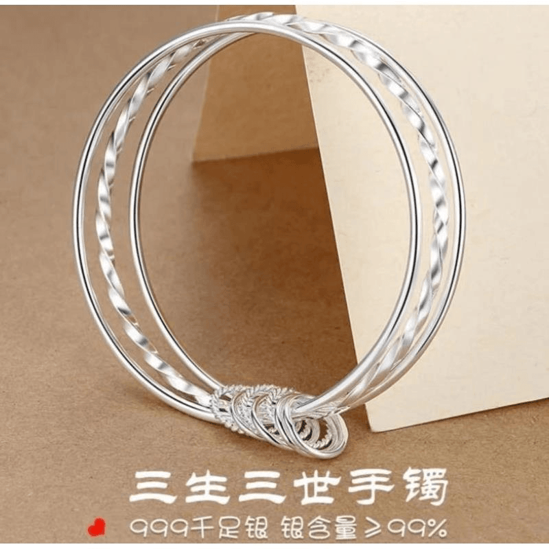 足银银制品 足银999.9三生三世手镯时尚百搭简约实心手环（632）