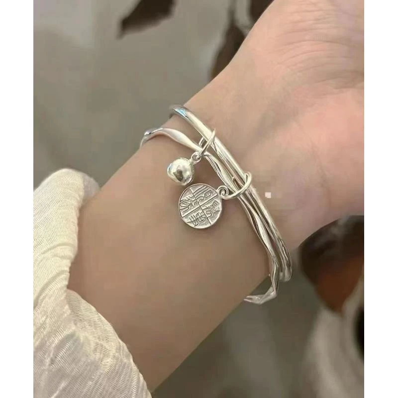 足银银制品 足银999.9莫比双环手镯足银轻奢时尚百搭镯子（620）