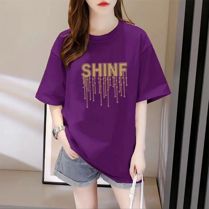 100%纯棉短袖T恤女韩版ins夏季宽松百搭休闲潮流百搭休闲打底上衣