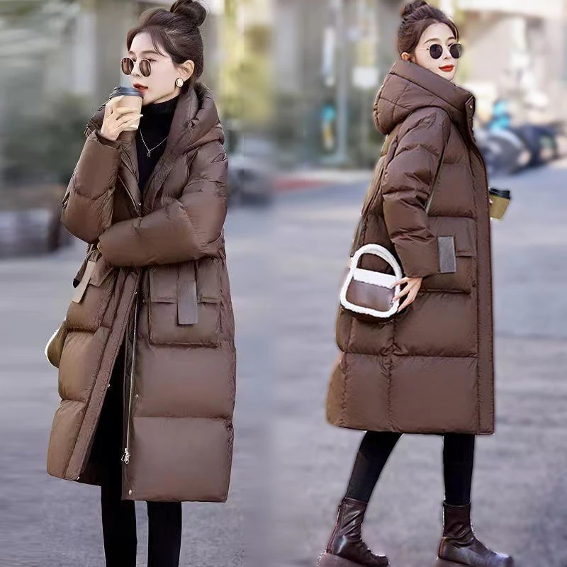 2025冬季新款韩版中长款棉服女士宽松棉衣加厚连帽显瘦外套棉袄