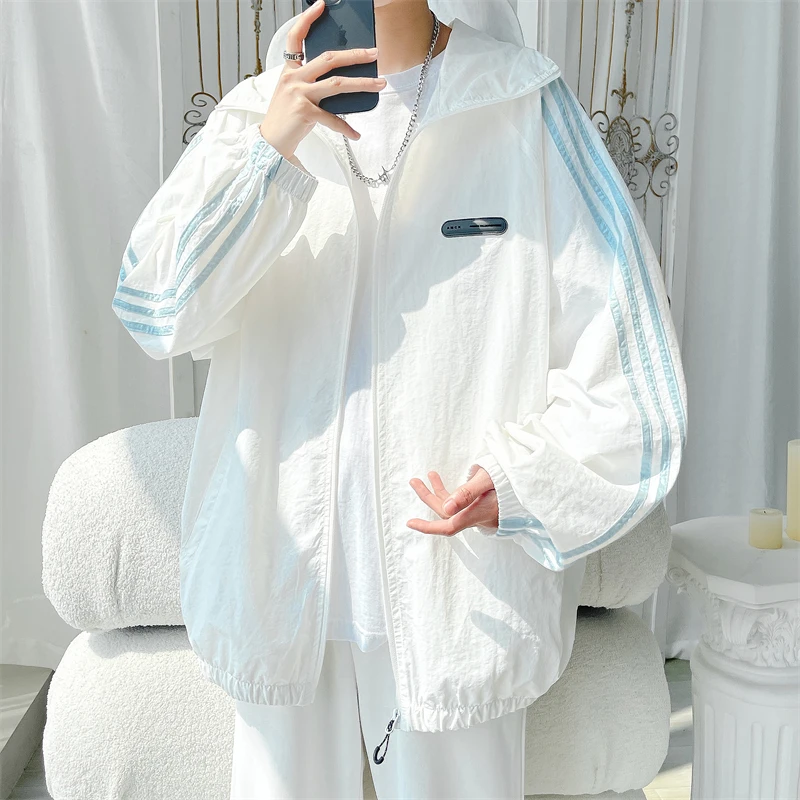 三条杠速干冰丝冲锋防晒衣外套男夏季薄款潮牌防晒服连帽大码夹克
