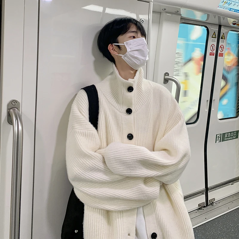 美式复古排扣毛衣针织衫外套男春秋潮牌学院风慵懒松弛感线衣夹克