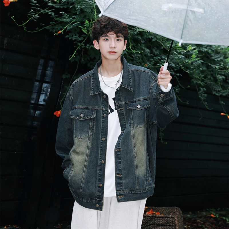 vintage巴洛克水洗做旧牛仔外套男春秋美式高街潮牌痞帅工装夹克