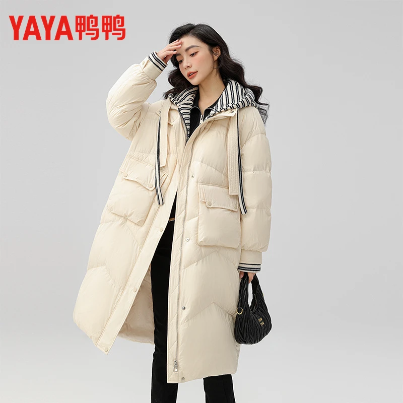 YAYA/鸭鸭羽绒服女款连帽保暖时尚中长款秋冬季户外