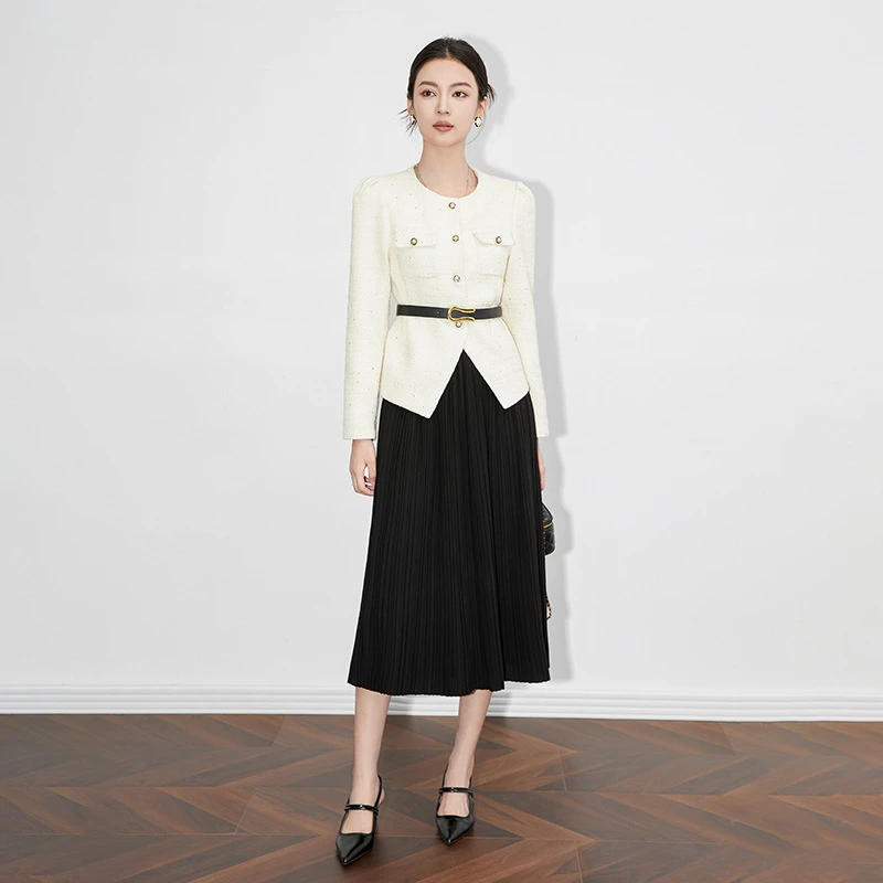 名媛气质新小香风套装女秋季新款外套+压褶半裙两件套装2430807