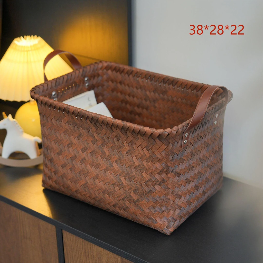 Y041 拍一发二PU把手美式高级收纳筐手工复古简约杂物收纳储物