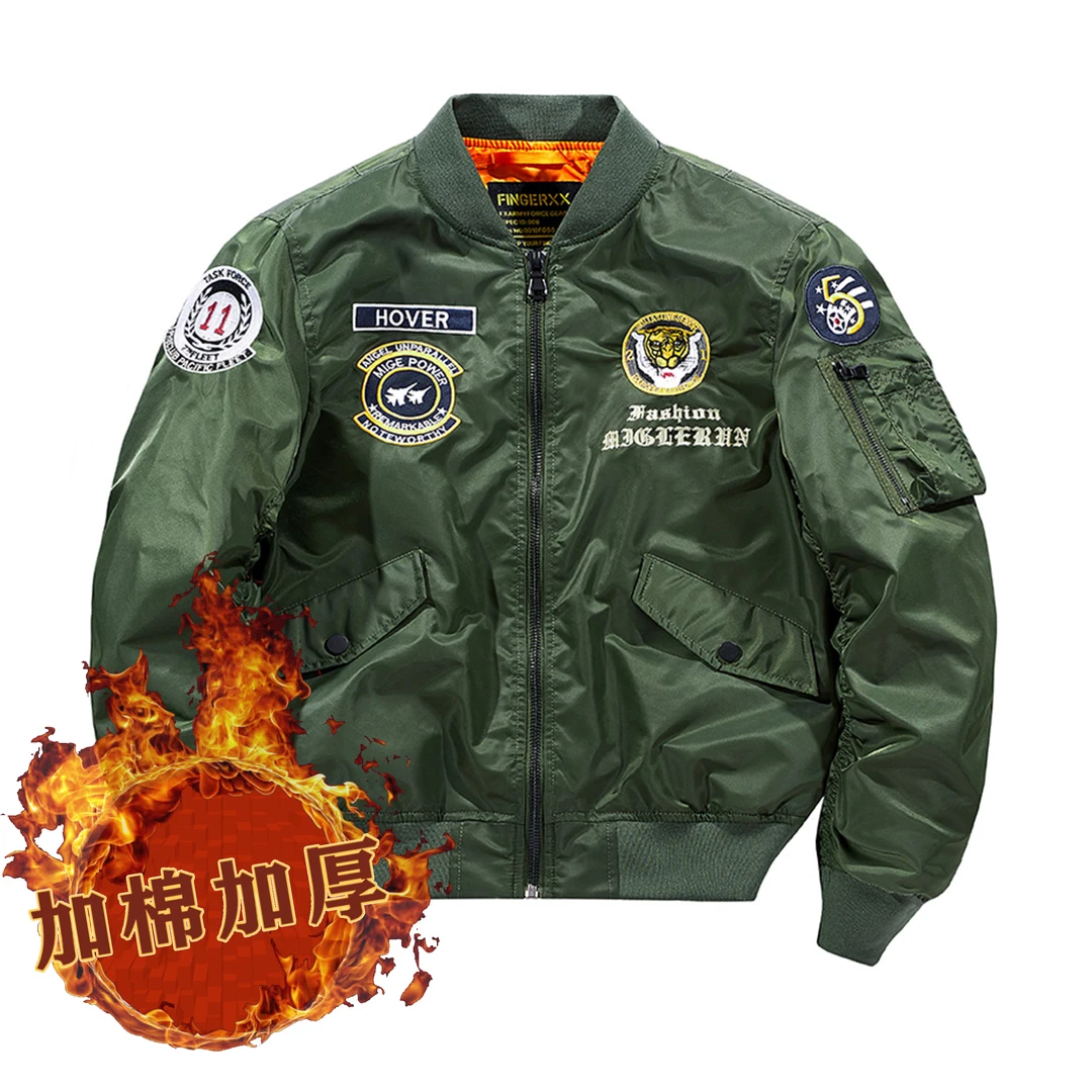 秋冬美式休闲ma1飞行刺绣夹克情侣时尚宽松百搭加棉棒球领外套男