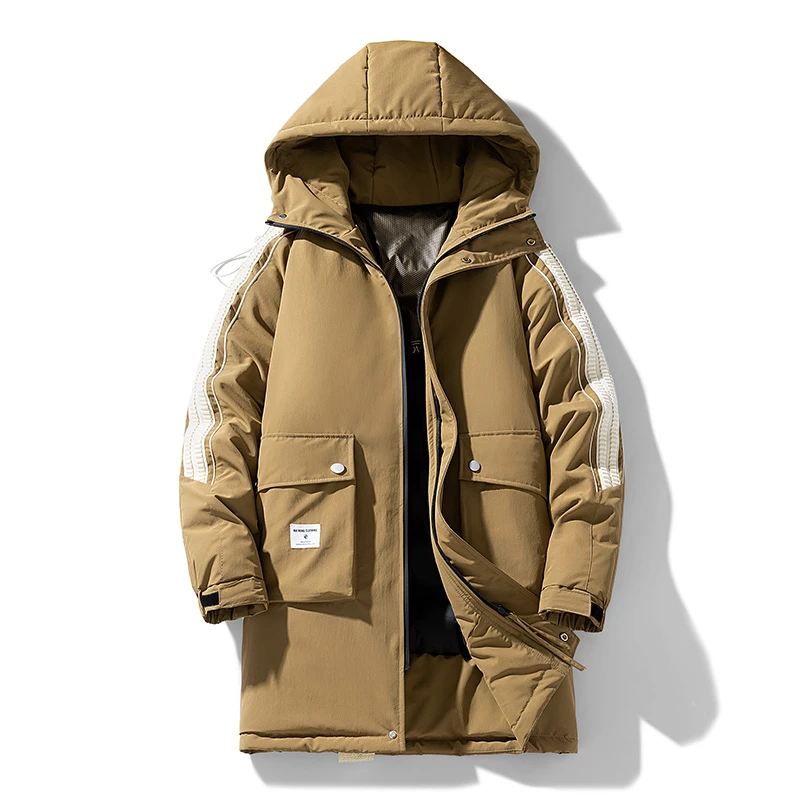 冬季羽绒服男士工装时尚中长款潮流户外宽松大码加厚保暖连帽外套