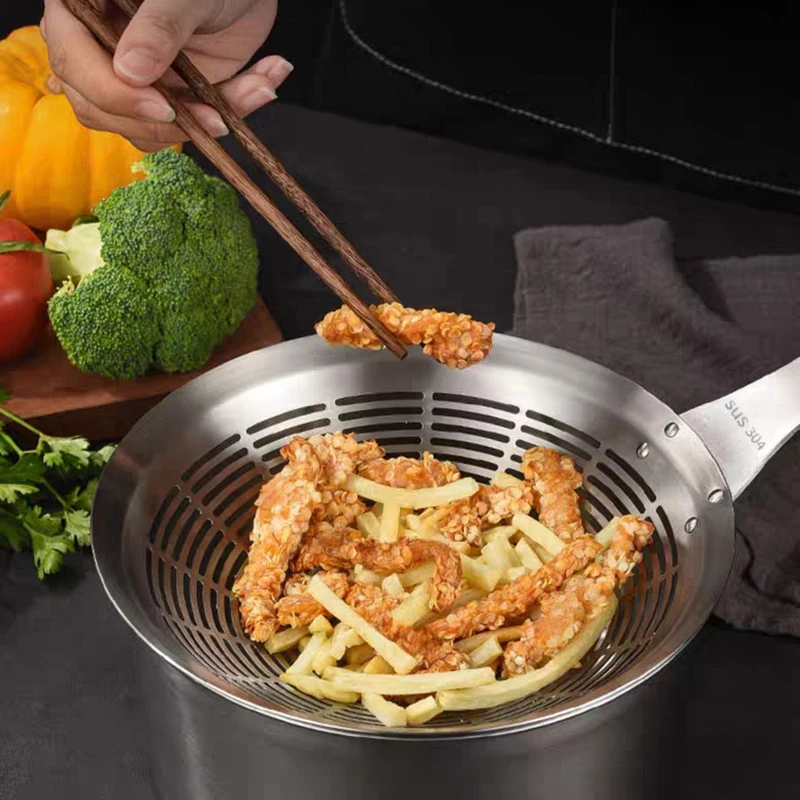 焯水滤油加大特大加厚304不锈钢漏勺油炸漏网捞面饺子大号笊篱勺