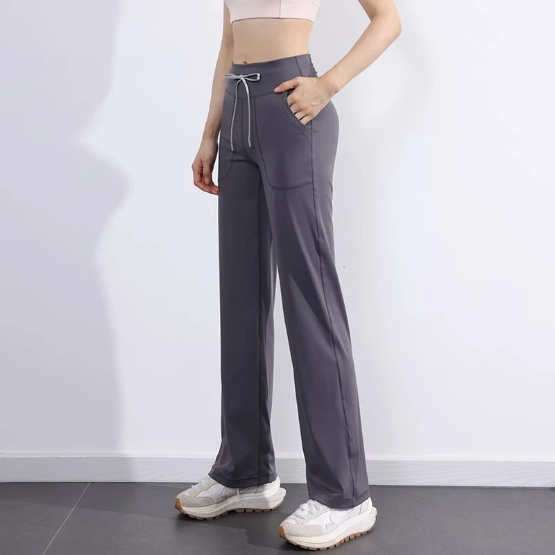 喇叭运动裤女秋冬宽松阔腿裤高腰抽绳瑜伽服健身休闲垂感长裤外穿