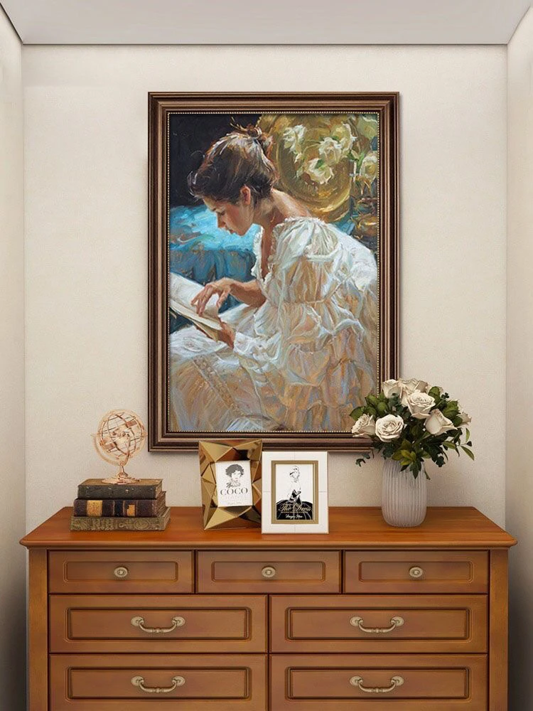法式玄关挂画美式客厅复古油画走廊过道壁画小众艺术女人物装饰画