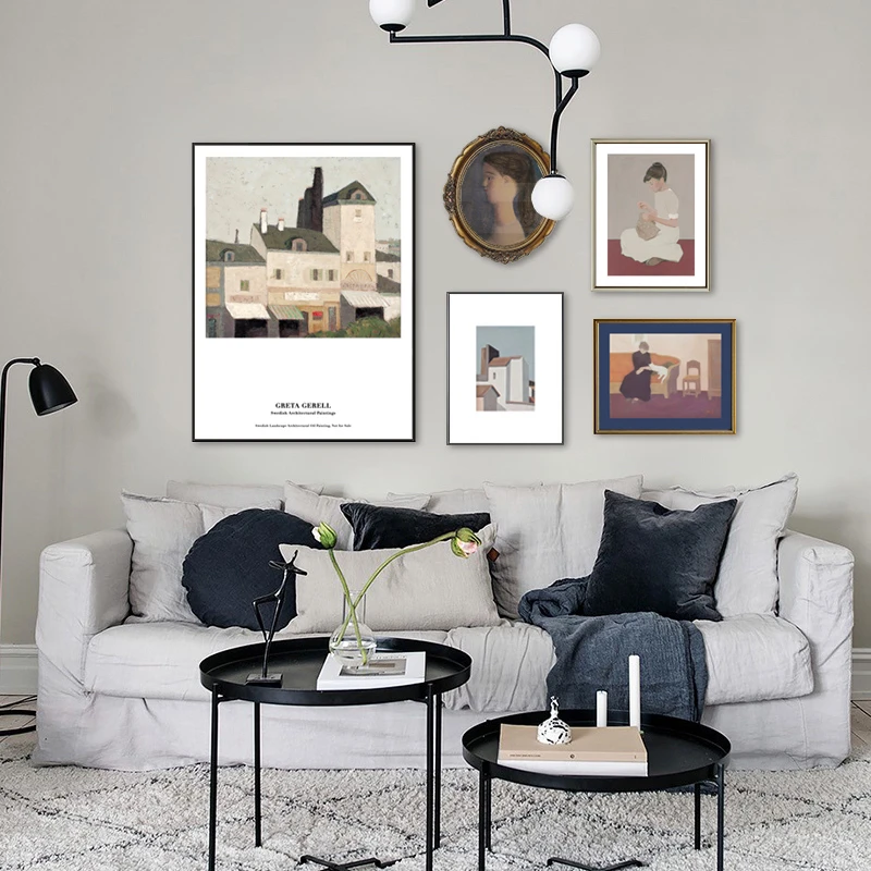 现代客厅沙发背景墙多幅组合装饰画轻奢复古法式美式壁画北欧挂画