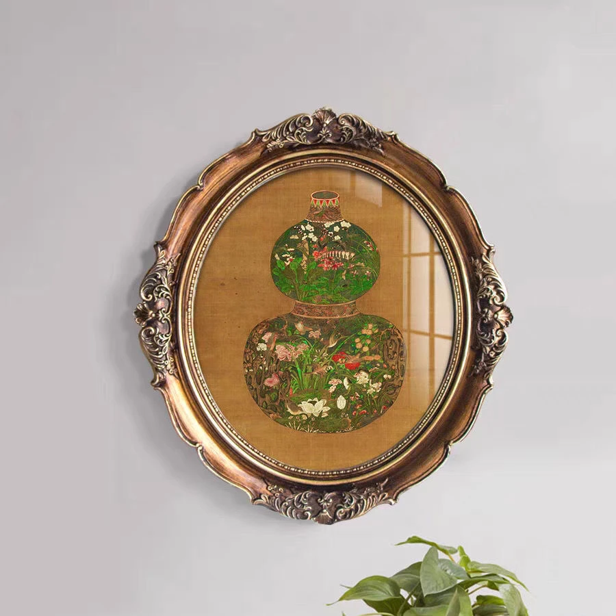 12寸椭圆绿色树脂复古艺术椭圆形画框小众民宿装饰画组合相框