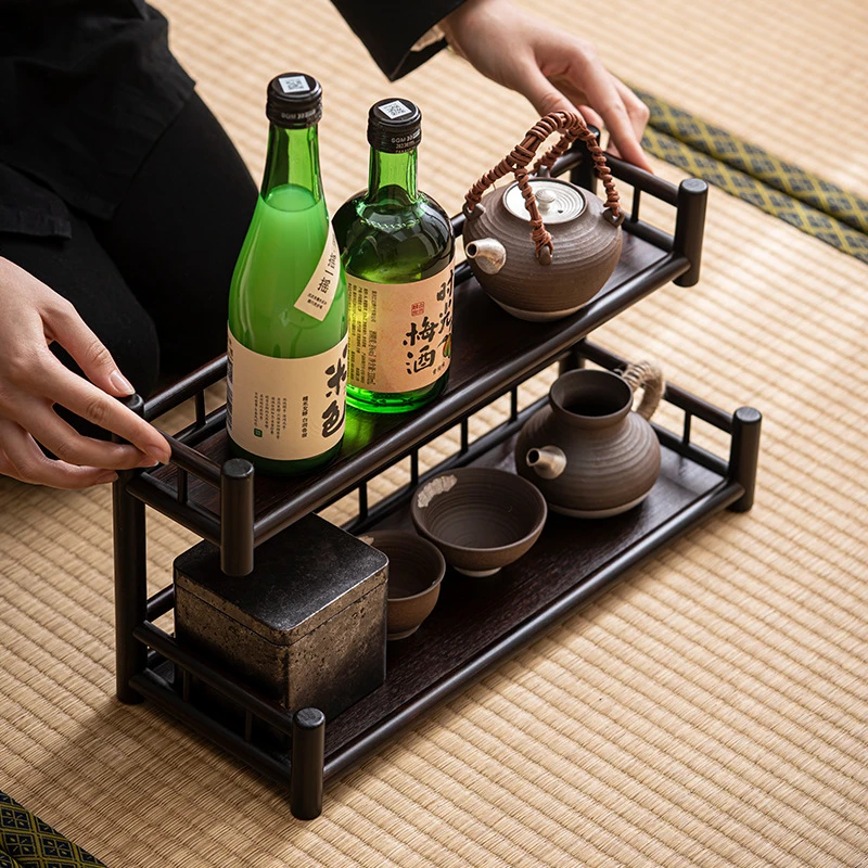 新中式茶叶茶杯架壶架收纳摆放茶具复古展示架茶道桌面小型博古架