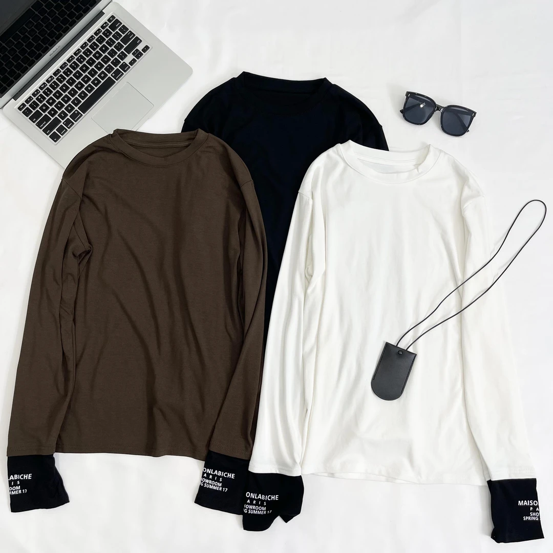 【‘’圣马丁‘’小韩日记】长袖T恤打底百搭时尚字母拼接简约3138