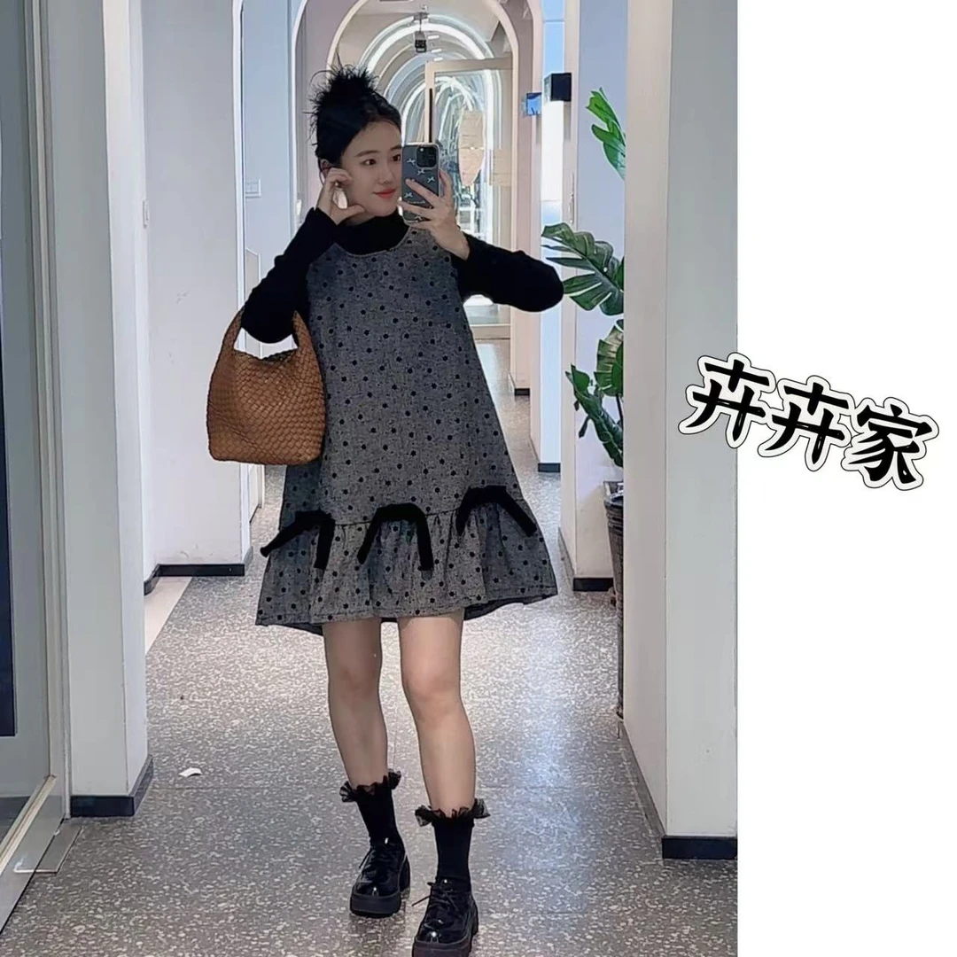 时尚气质显瘦洋气减龄秋冬法式宽松小香风裙+打底两件套