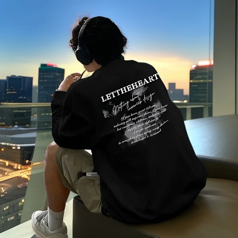 2024新款秋冬季美式潮牌长袖t恤男小众字母印花复古宽松内搭上衣