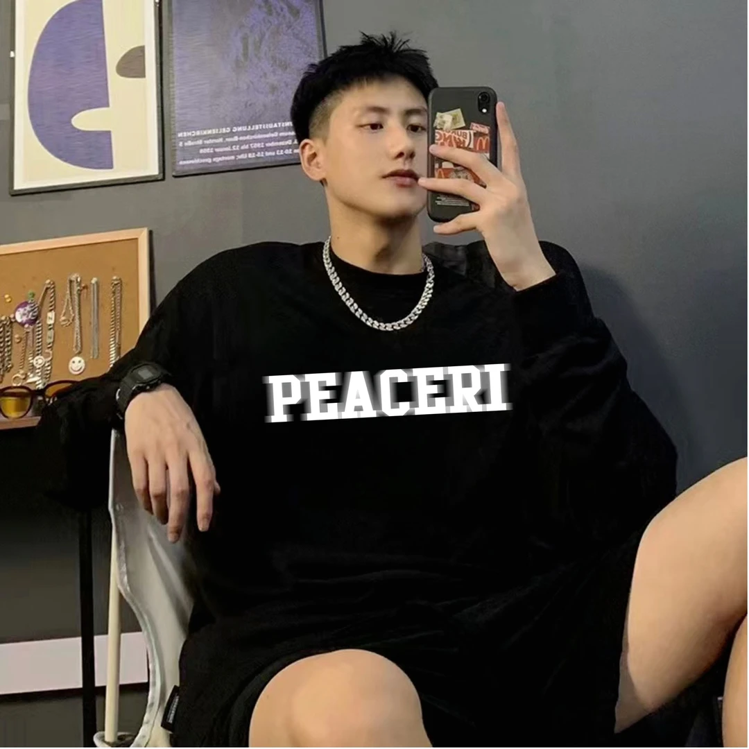 秋季潮牌印花重磅纯棉长袖T恤男高街设计感情侣美式高街打底衫ins