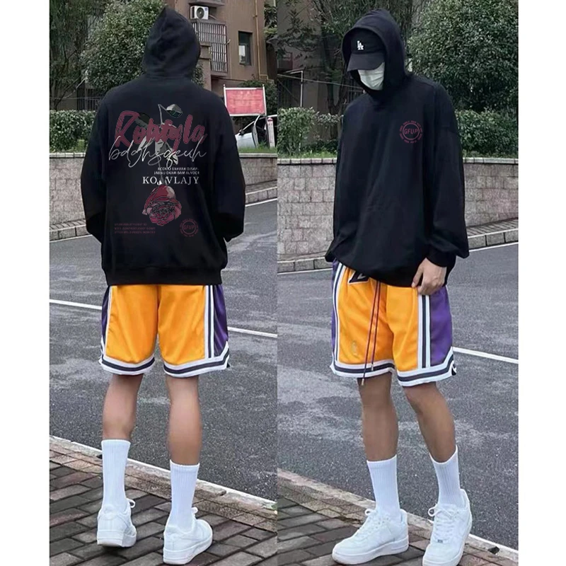 2023早秋美式时尚设计感连帽卫衣男潮牌重磅玫瑰印花宽松外套百搭