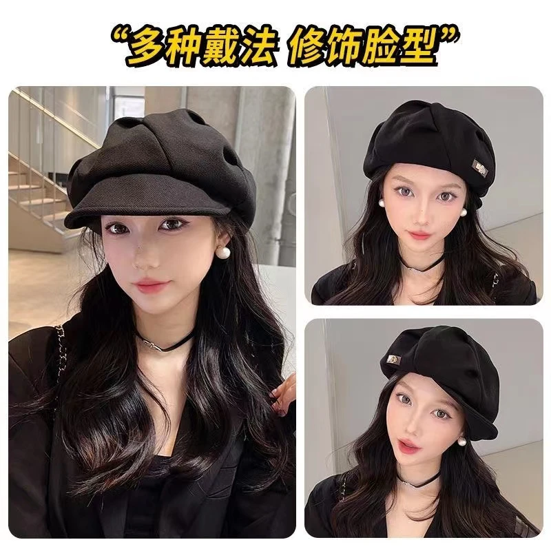 八角帽一帽四戴秋冬时尚气质韩版百搭画家鸭舌帽子多变带标贝雷帽