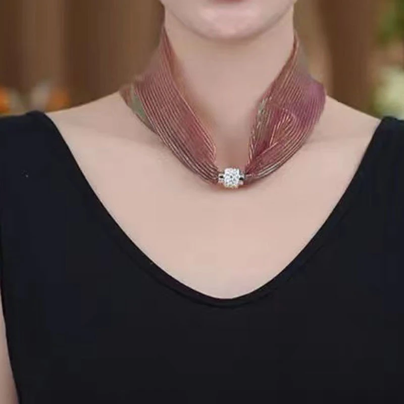 2024夏季新款时尚韩版百变百搭护颈遮颈纹围巾围脖炫彩磁扣丝巾