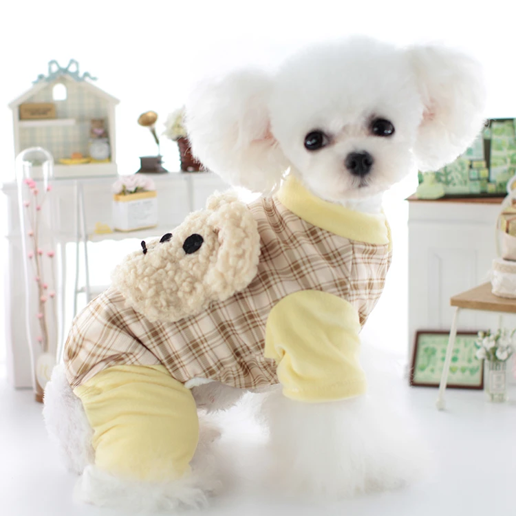 LOLLYPOP棒棒糖狗狗衣服秋冬款卡通熊格子四脚泰迪比熊猫咪宠物衣
