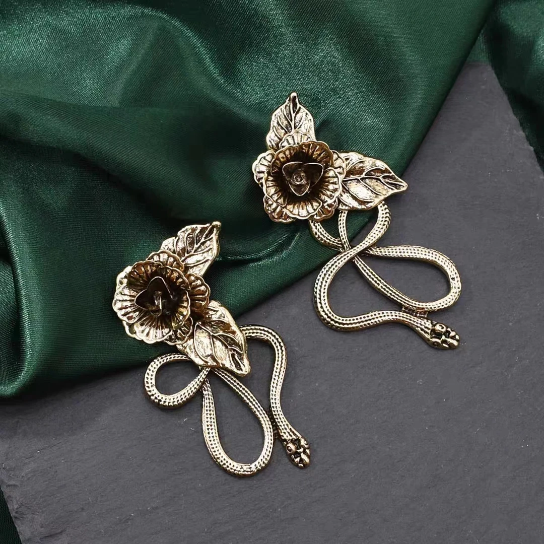 铜合金耳饰 【毒蛇玫瑰】复古气质素款耳环5251
