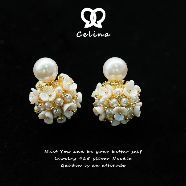 铜合金耳饰 【繁华簇拥】手工气质复古法式优雅耳-.5252.白色轻奢..