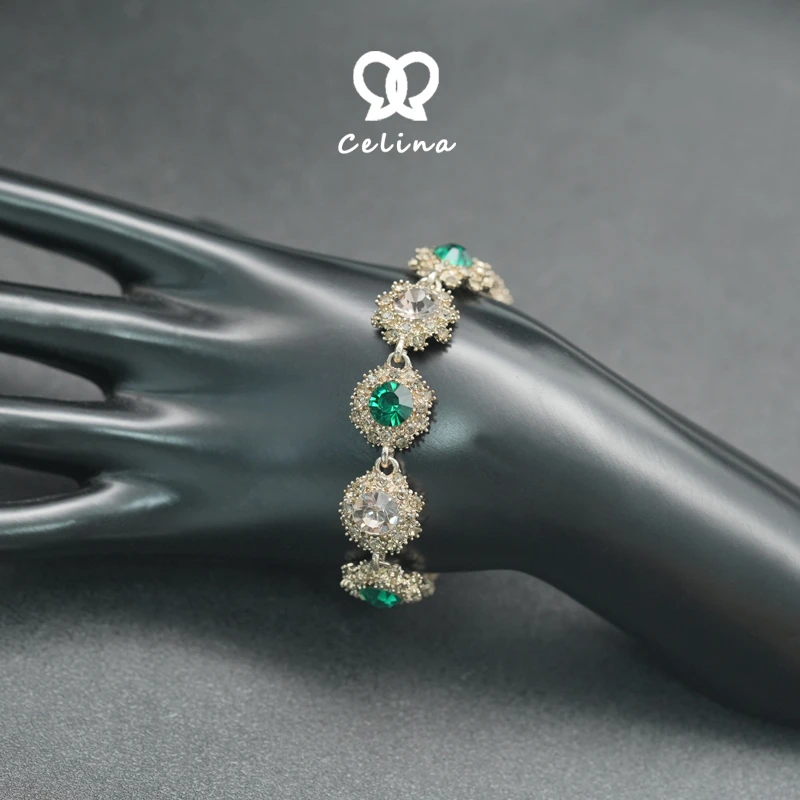 铜合金手链 绿色手串设计师超闪复古手链女时尚素款森系手链-3031