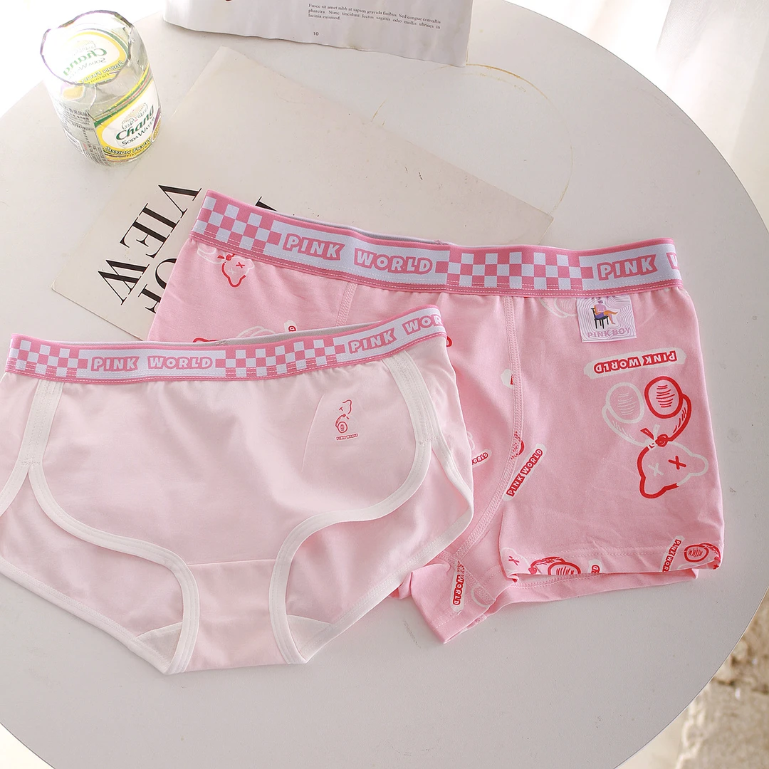 pink情侣夏季内裤一男一女小熊可爱纯棉男生四角内裤女三角透气