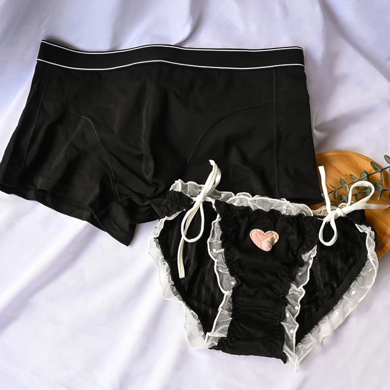 草莓情侣内裤一男一女纯棉绑带可解性感甜美夏季女士三角男平角裤