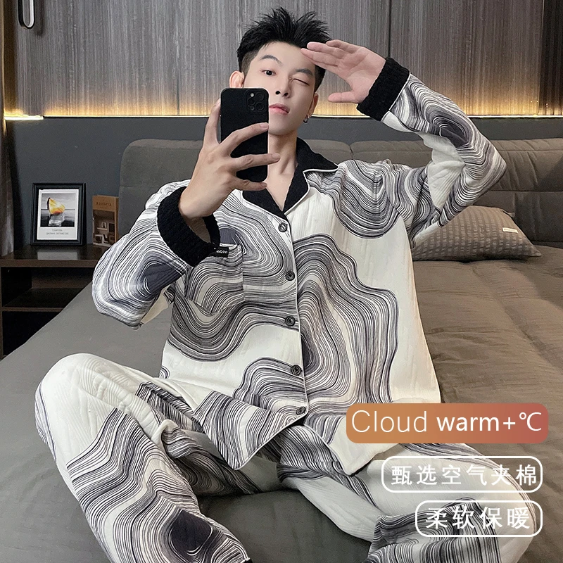 空气棉睡衣男士秋冬季加厚保暖高级感奢华特大码300斤家居服套装