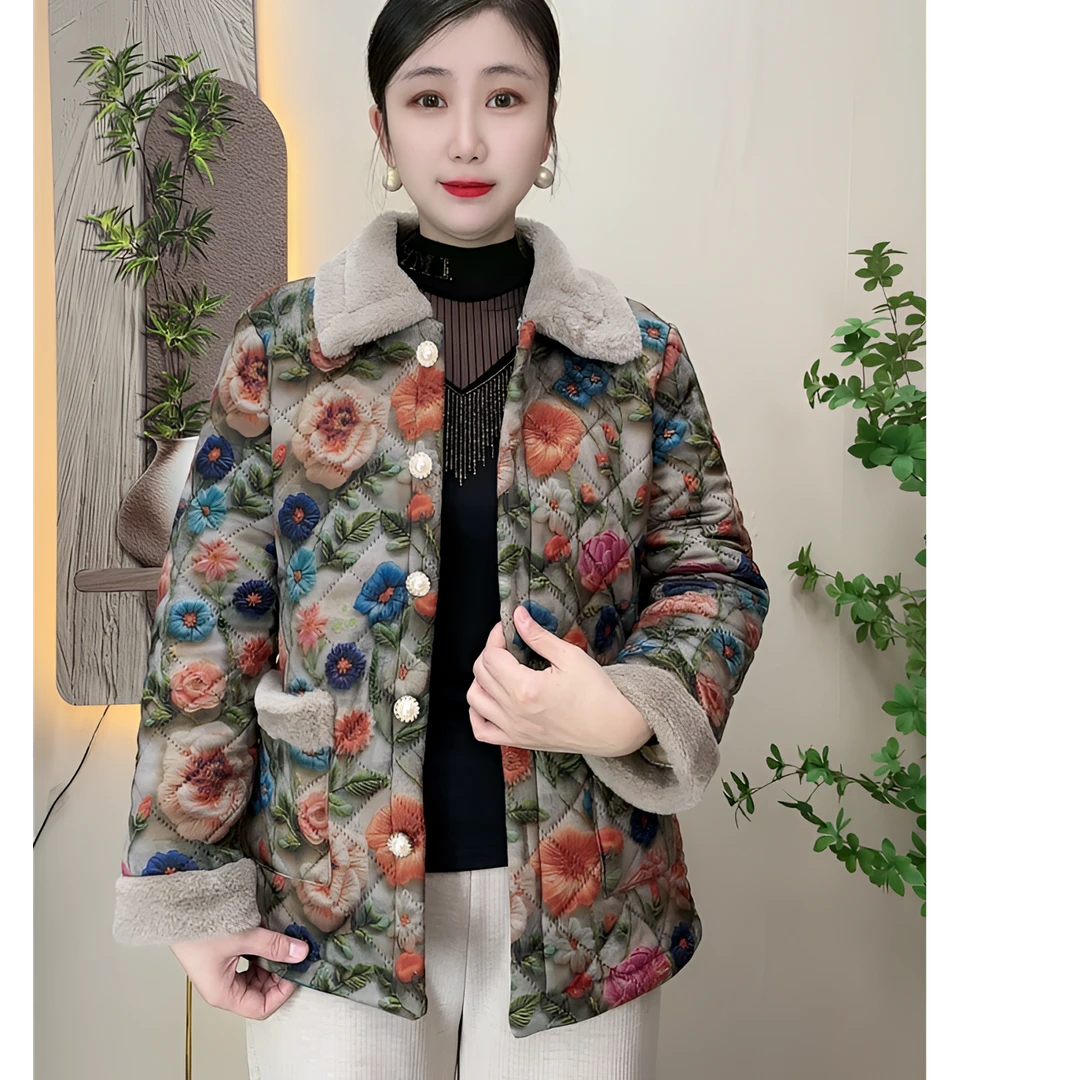 （加绒加厚）2024翻领妈妈装休闲宽松气质洋气冬季保暖女士棉衣外套