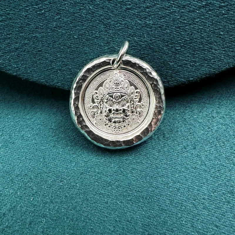 吊坠足银 《手工黄财神吊坠》足银999手工锤纹时尚创意个性时尚百搭