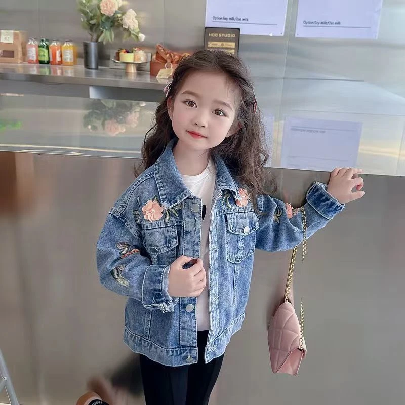 女童外套2023秋装新款儿童复古洋气外穿牛仔夹克秋季大童上衣绣花