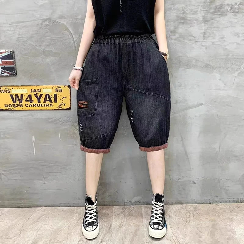 2023新款绣线牛仔裤女士夏季新款六分哈伦裤女