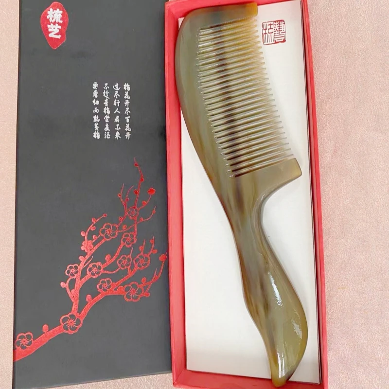 精品加大号加厚家用牦牛角经典圆柄按摩梳防静电大气送礼佳品