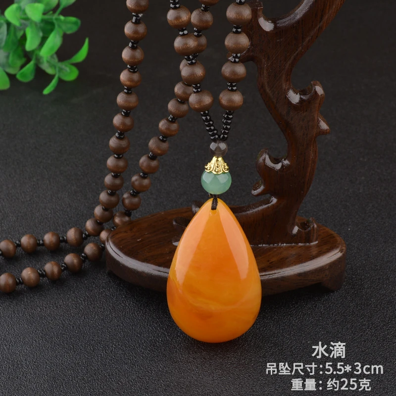 木质项链水滴长款毛衣链民族风吊坠网红女款时尚气质百搭挂件配饰