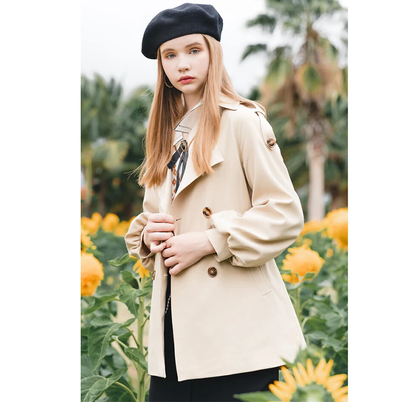 LAGOGO春秋短款卡其色风衣外套气质款时尚百搭网红穿搭遮肉显瘦
