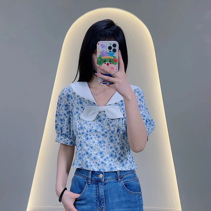 Lagogo/拉谷谷LAGOGO拉谷谷专柜同款碎花雪纺辣妹风衬衫