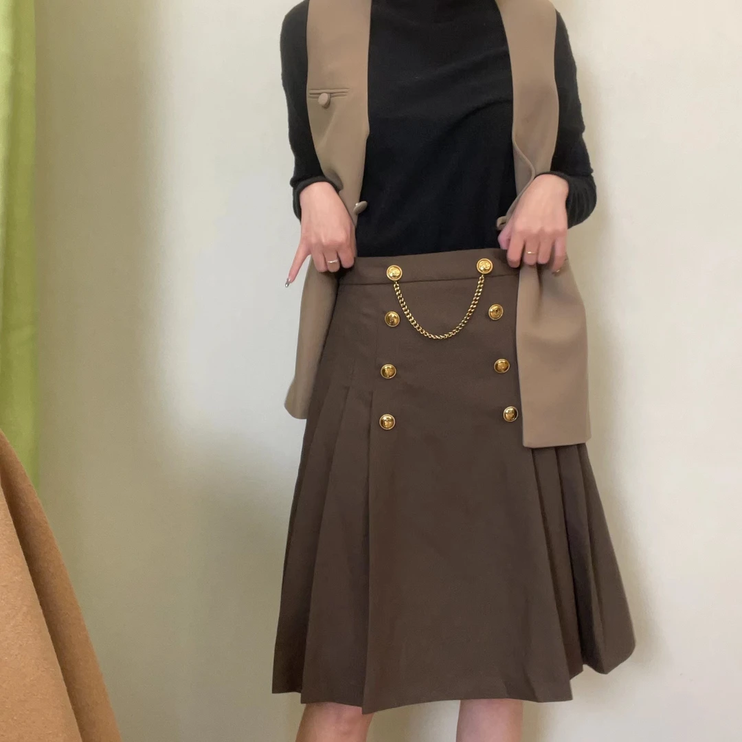 LAGOGO小香风显气质半裙遮肉显瘦设计师款时尚百搭咖色设计感秋冬