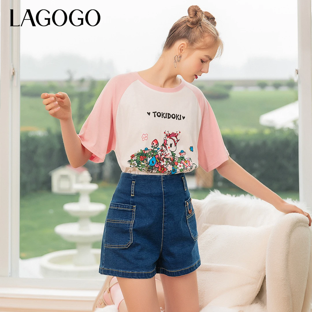 Lagogo拉谷谷夏季新款韩版高腰显瘦潮ins口袋休闲修身牛仔短裤女