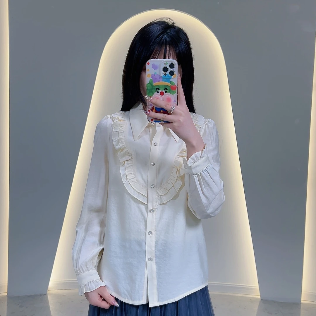 Lagogo/拉谷谷LAGOGO拉谷谷专柜新款白色设计师款长袖衬衫蕾丝