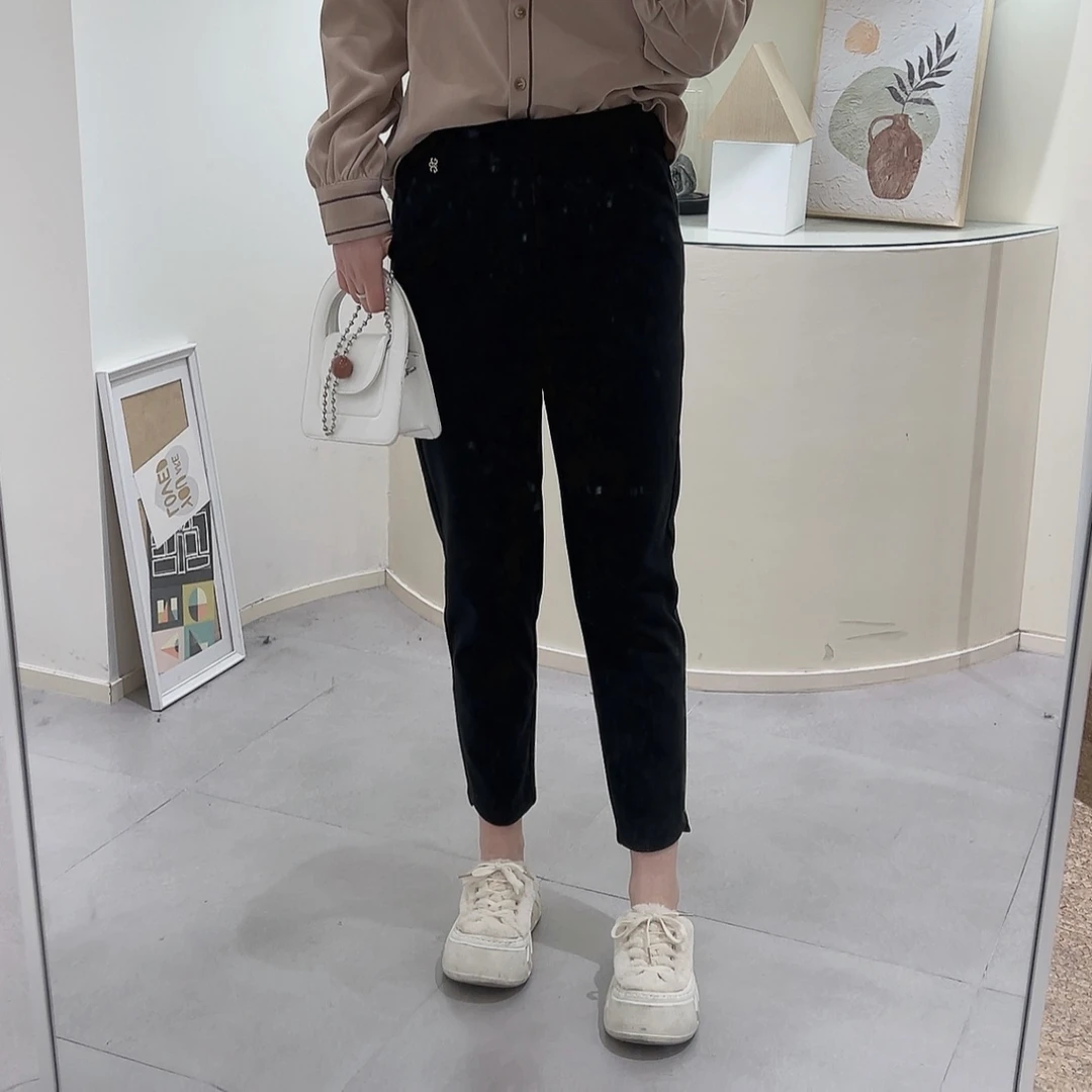 Lagogo/拉谷谷LAGOGO加厚直筒裤显瘦时尚休闲百搭宽松弹力九分