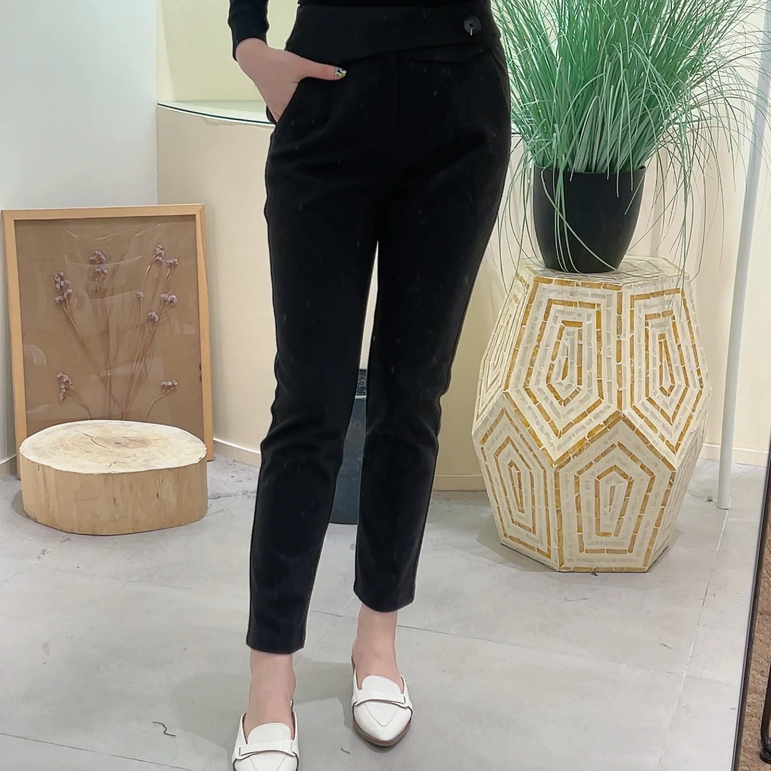 Lagogo/拉谷谷专柜同款遮肉显瘦春秋冬三季可穿黑色西装裤设计款