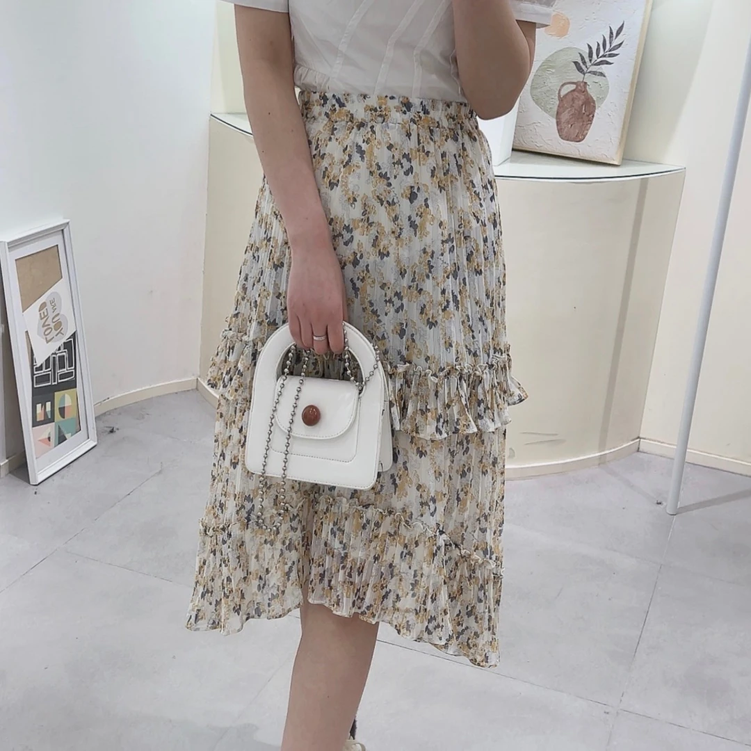 LAGOGO拉谷谷专柜同款显瘦半身裙裙子碎花气质高腰时尚百搭夏季