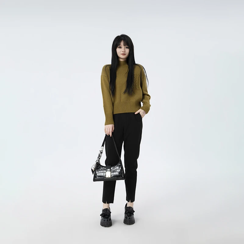 Lagogo/拉谷谷LAGOGO拉谷谷专柜同款遮肉显瘦卡其黄时尚毛衣