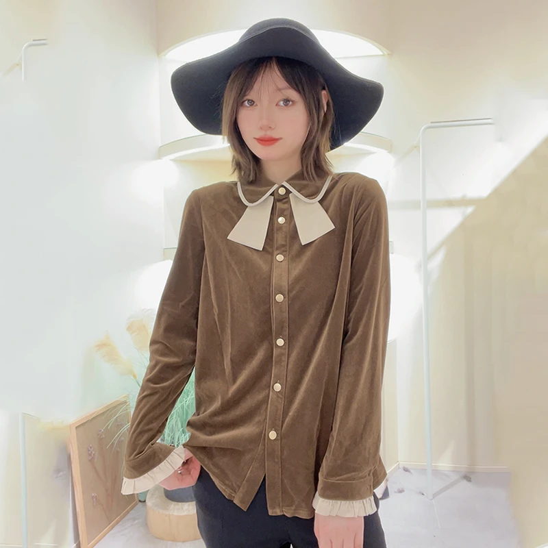 Lagogo/拉谷谷LAGOGO拉谷谷上衣显瘦长袖百搭百搭复古法式秋冬