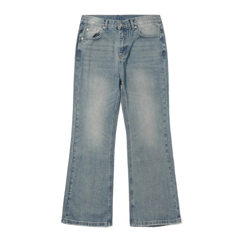 ISANPARO Rotten bootcut jeans 蓝色水洗猫须糜烂裤边破坏牛仔裤