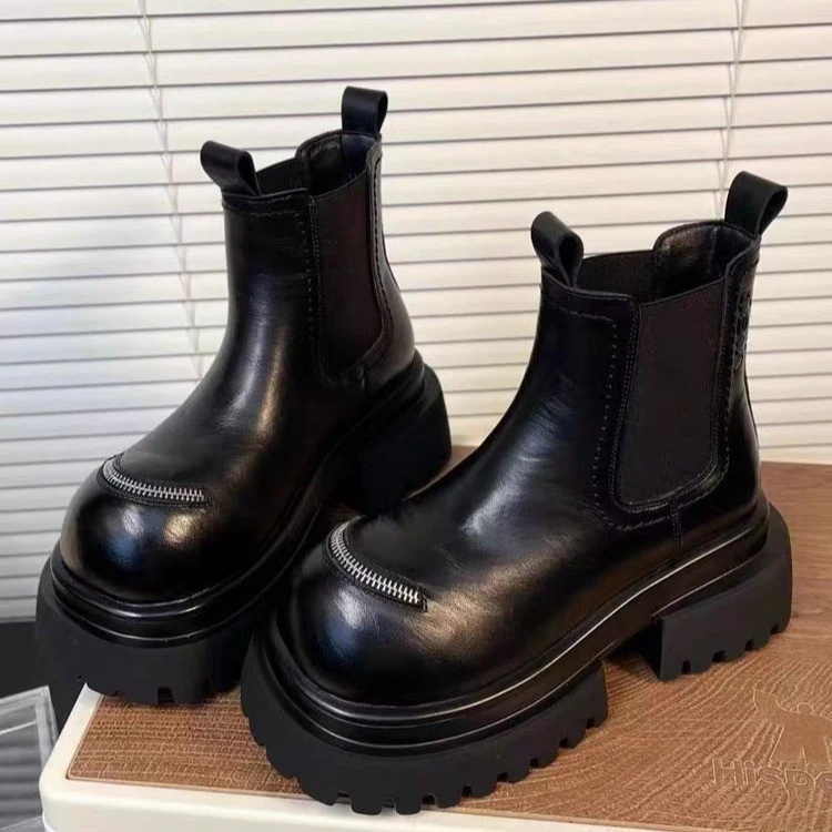 欧货英伦风厚底大头马丁靴2024秋季新款加绒烟筒靴切尔西短靴